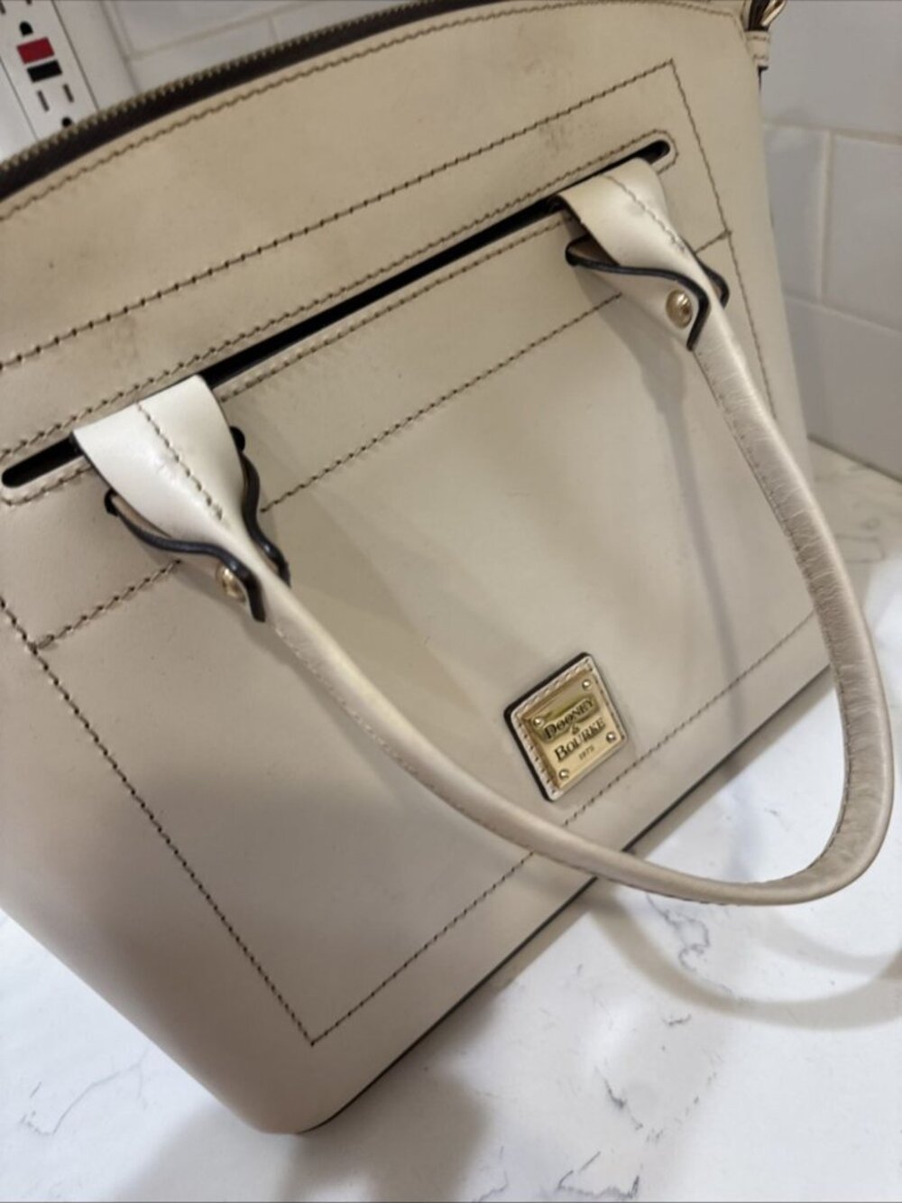 As Is Dooney and Bourke Beacon Cream Leather Satchel Bag - Picture 11 of 16
